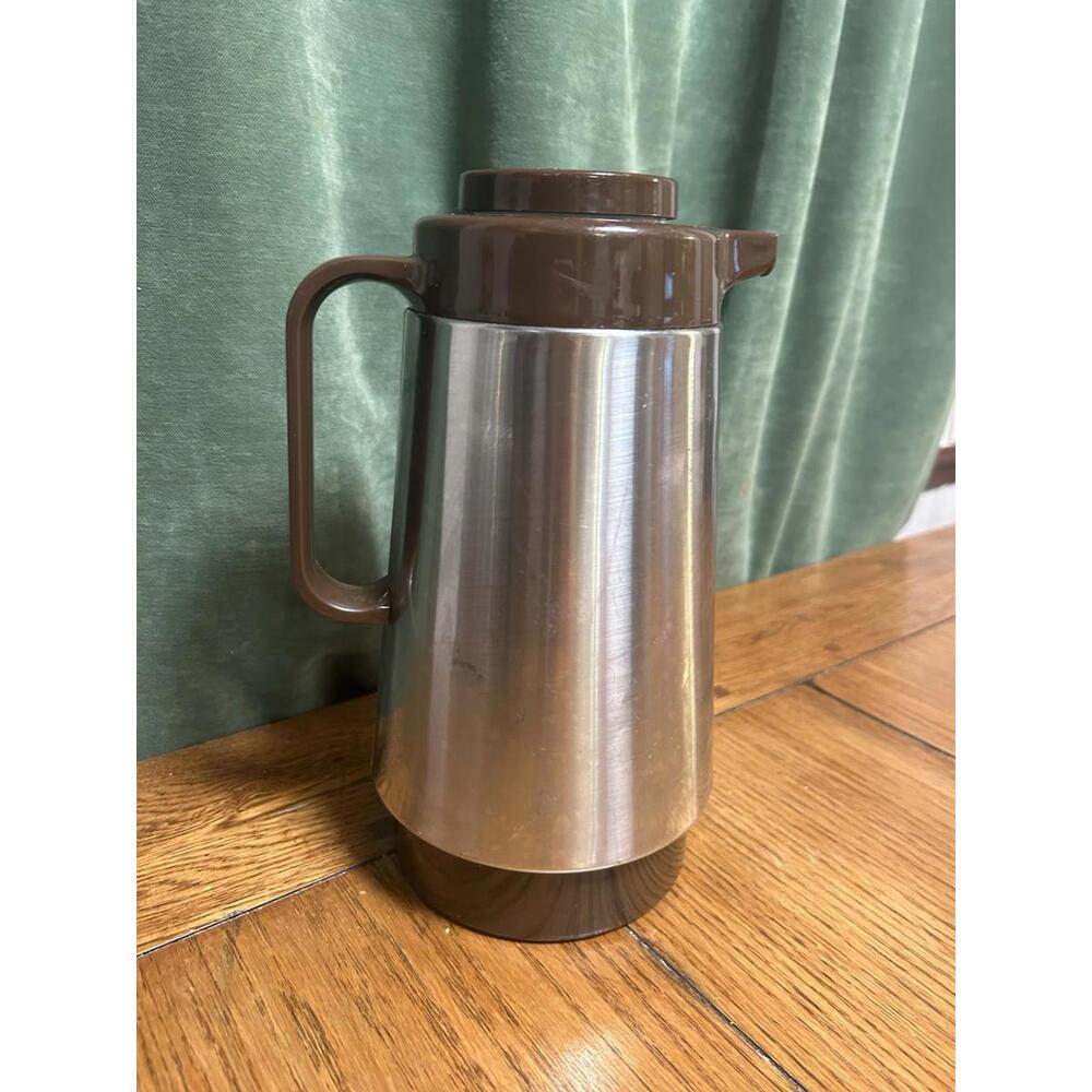 Vintage Brown & Silver Stainless Steel Carafe Thermos